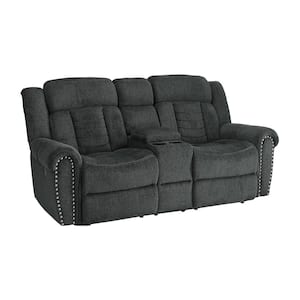 Casoria 79.5 in. W Charcoal Gray Manual Double Reclining Loveseat with Center Console