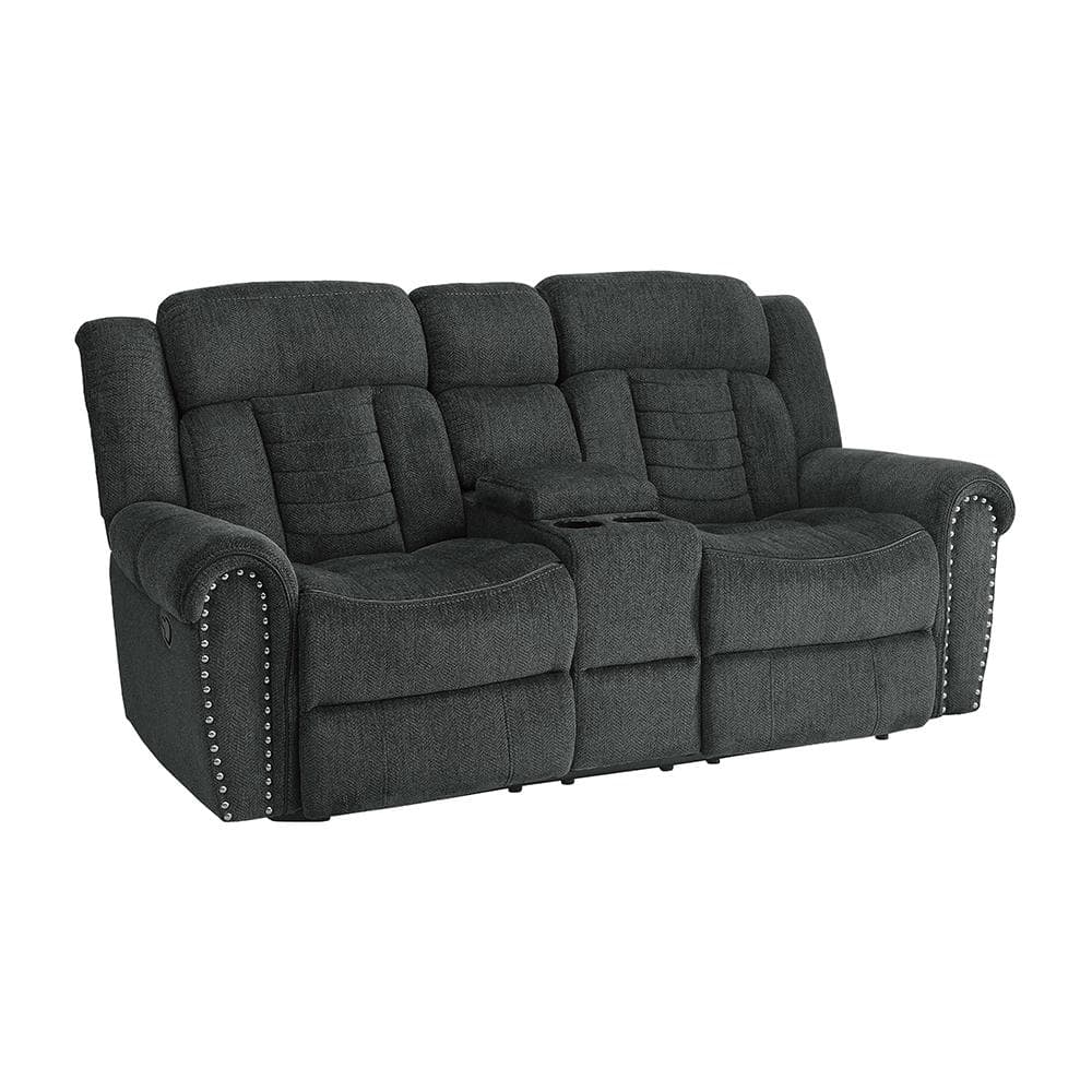 Casoria 79.5 in. W Charcoal Gray Manual Double Reclining Loveseat with Cent