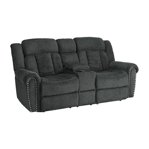 Lazzara Casoria 79.5 in. W Charcoal Gray Manual Double Reclining Loveseat with Center Console