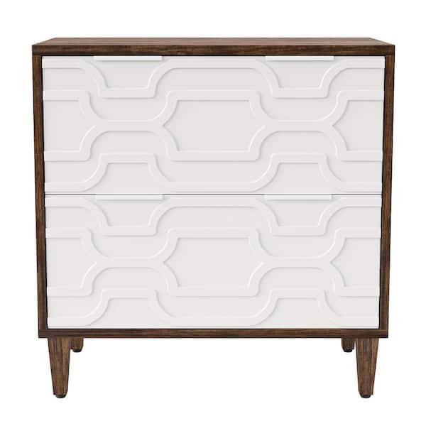 TRIBESIGNS WAY TO ORIGIN Cindy Collection 2-Drawer Brown and White Wood 31.5 in. W Lateral File Cabinet with Storage Drawer for Home and Office