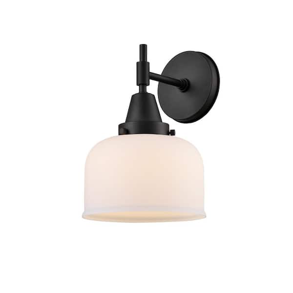 Caden 1-Light Matte Black, Matte White Wall Sconce with White Glass Shade