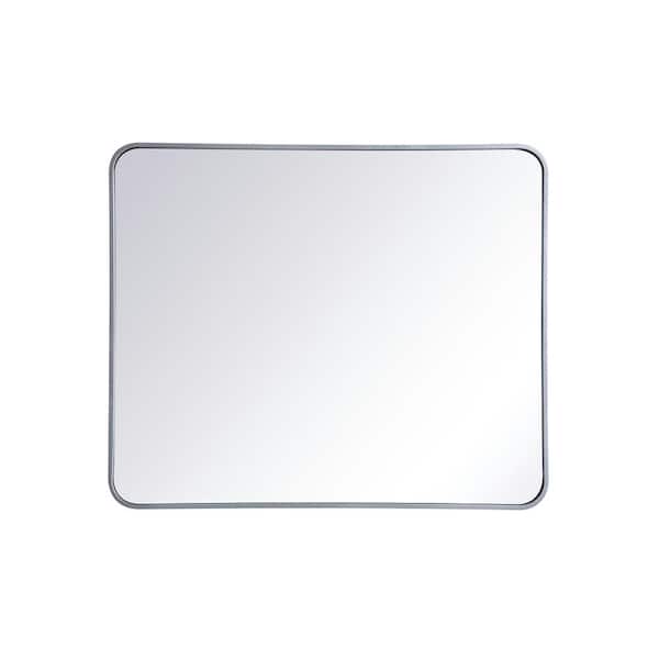 Unbranded Timeless Home 30 in. W x 36 in. H x modern Soft Corner Metal Rectangle Silver Mirror
