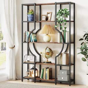 Eulas 40.9 in. Wide Brown Wood 12-Shelf Etagere Bookcase, 5-Tier Display Shelves Book Storage Organizer