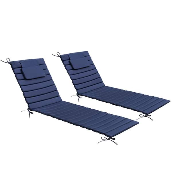 Pellebant 20.9 in.  x 70.9 in.  Multi-Piece Outdoor Chaise Lounge Cushions with Headrest in Navy Blue (2-Pack)
