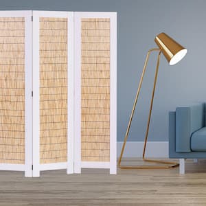 Mariana 67 in. 3-Panel White Wood Wicker Screen