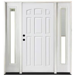 68 in. x 80 in. Element Series 9 Panel Primed White Right-Hand Steel Prehung Front Door w/ 14 in. Mini Blind Sidelites