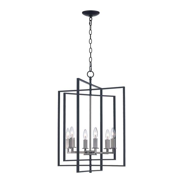 Monteaux Lighting Monteaux 6-Light Black and Brushed Nickel Caged Chandelier with Metal Shade