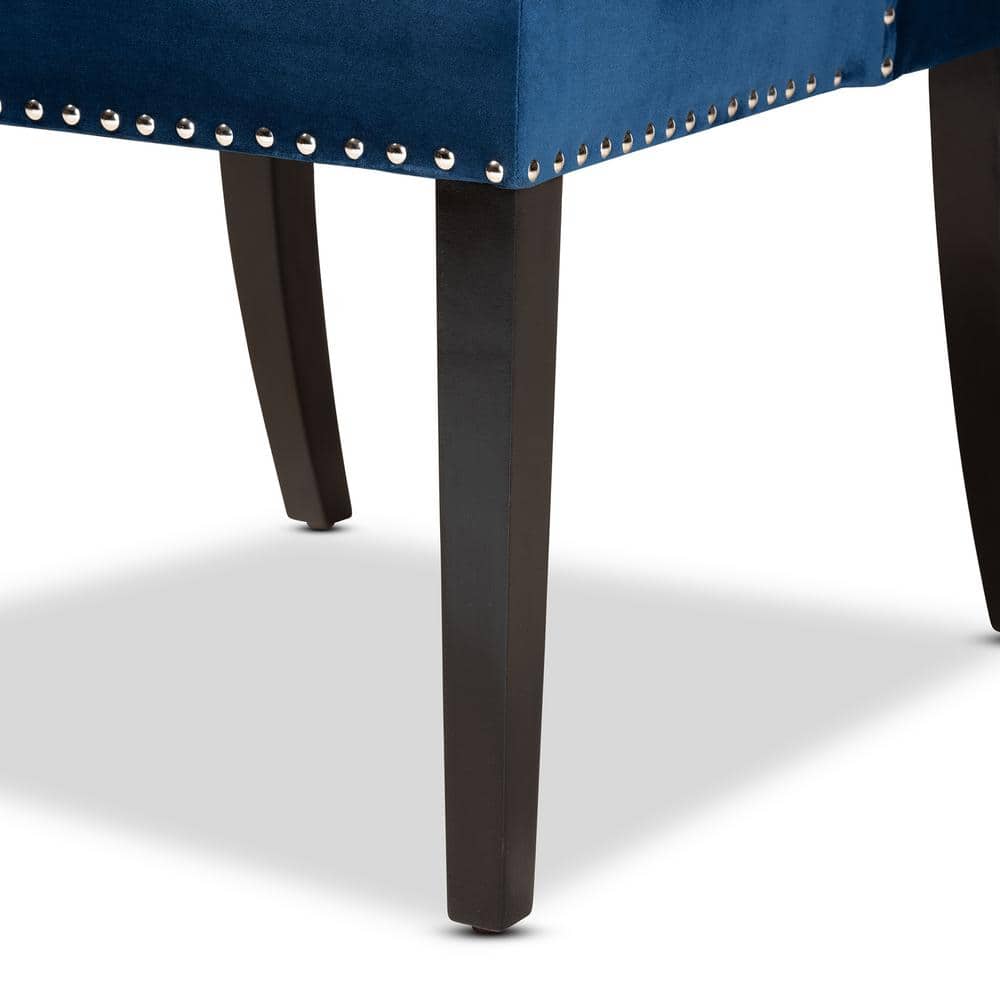 Lamont Navy Blue Velvet and Dark Brown Wood Wingback Dining Chair