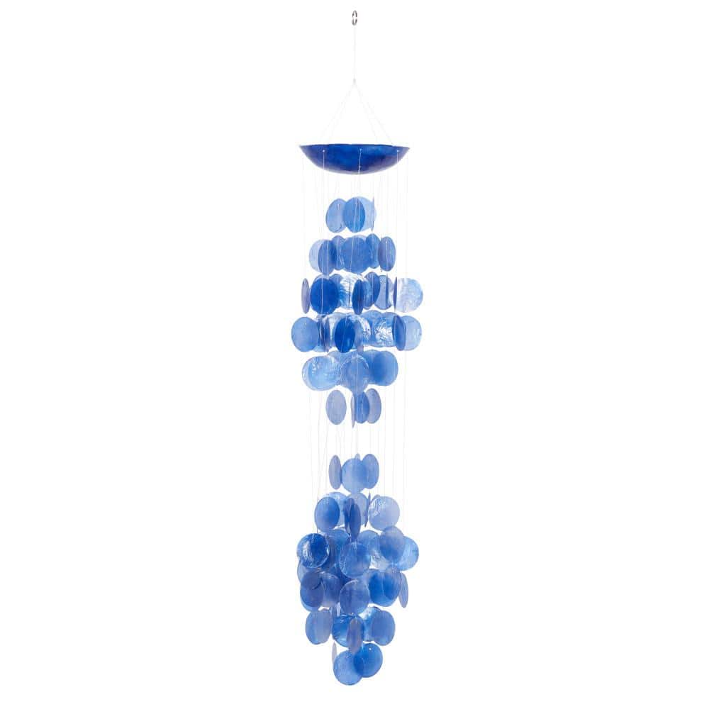 27" Blue Capiz Shell Waterfall Wind Chime with Coconut Canopy