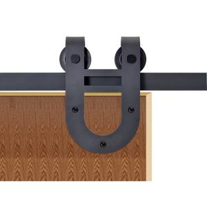 72 in. Matte Black Rustic Horseshoe Barn Style Sliding Door Track and Hardware Set