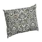 Black Aurora Damask Rectangle Outdoor Throw Pillow