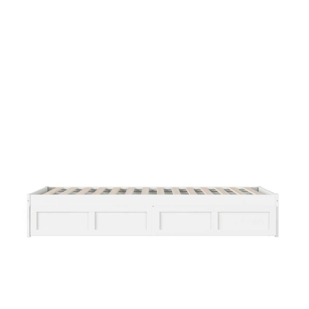 White Twin Platform Bed with Storage Drawers and USB Charger