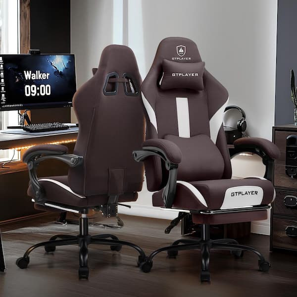 Gaming Chair Fabric Computer Chair with Foot Rest and Pocket Spring Cushion Ergonomic Computer Desk Chair, Brown