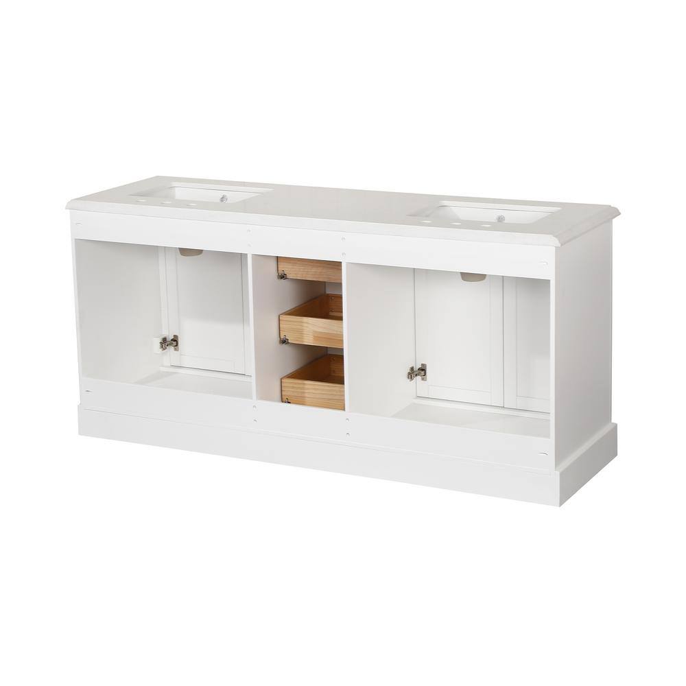 72'' White Plywood Double Bathroom Vanity with Marble Top