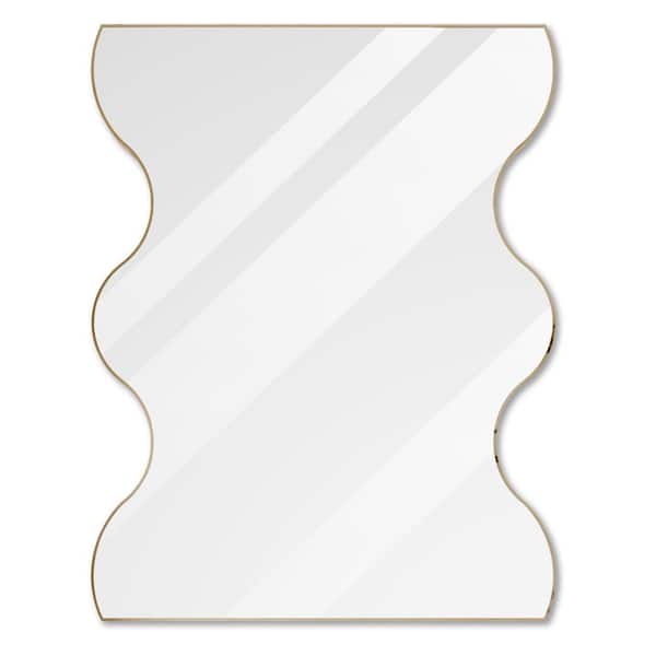 Afoxsos 29.52 in x 35.43 in Rectangle Metal Frame Golden Mirror with 2 Wavy Sides
