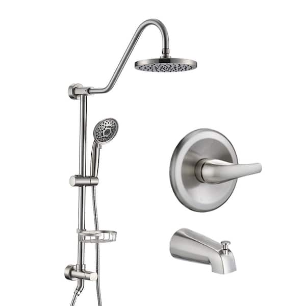 Unbranded 2-Spray Patterns 2.5GPM Round 7.8 in. Wall Bar Shower Kit with Hand Shower and Slide Bar in Brushed Nickel