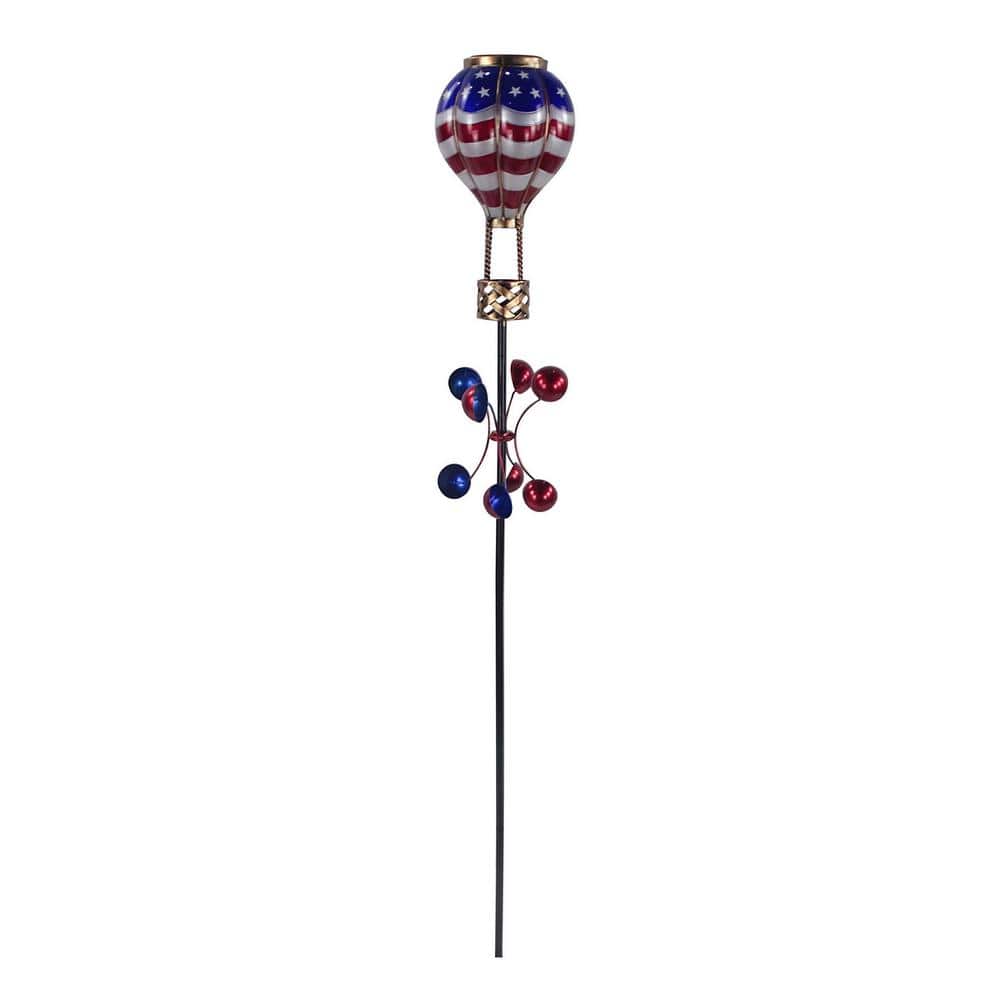 Solar Patriotic Hot Air Balloon Spinning Garden Stake with LED
