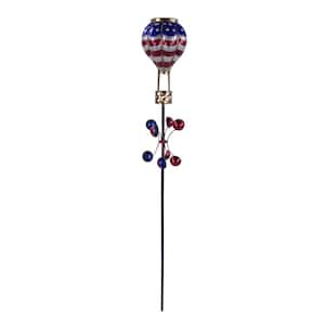 Solar Patriotic Hot Air Balloon Spinning Garden Stake with LED