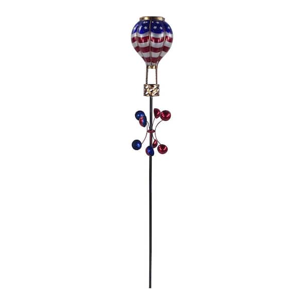 Solar Patriotic Hot Air Balloon Spinning Garden Stake with LED
