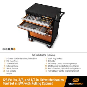120XP 1/4 in. x 3/8 in., and 1/2 in. Drive Mechanics Tool Set in EVA with 26 in. Rolling Cabinet (126-Pieces)