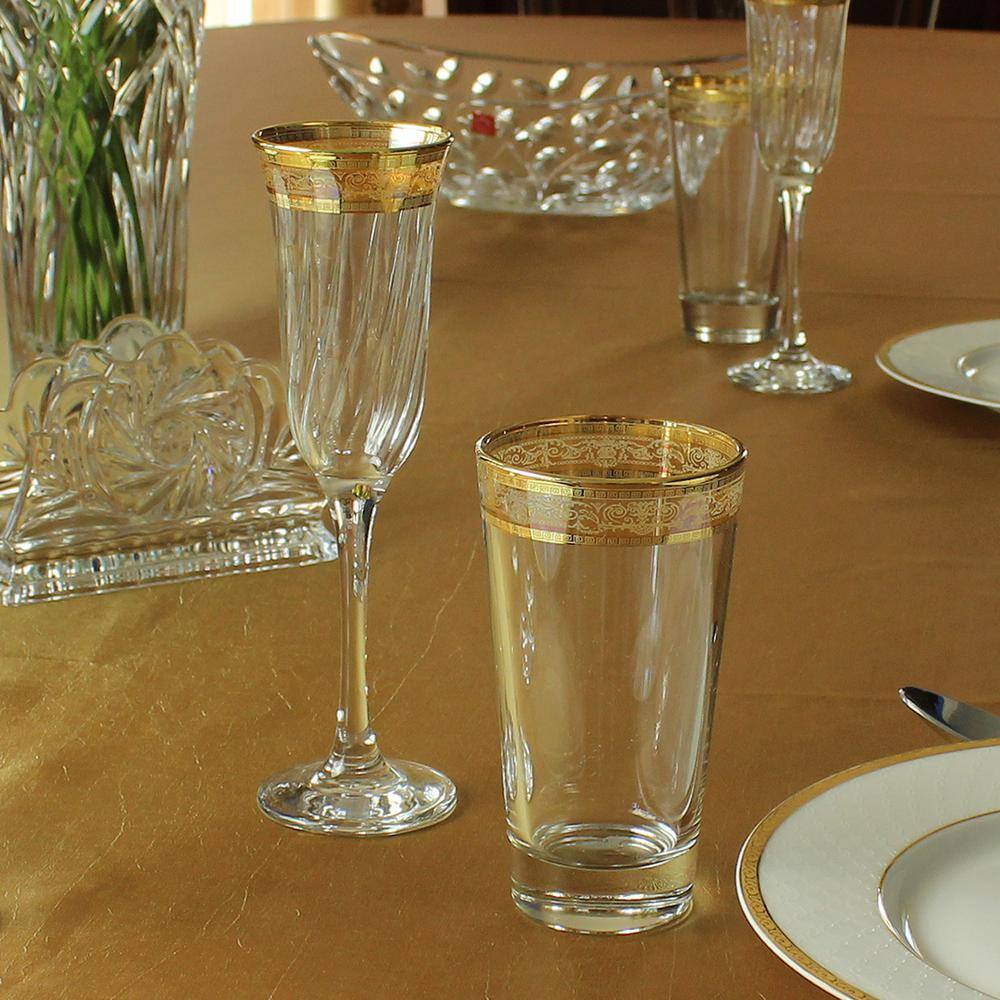 Amber and Gold Rimmed 9 oz Glass Flute Set of 6