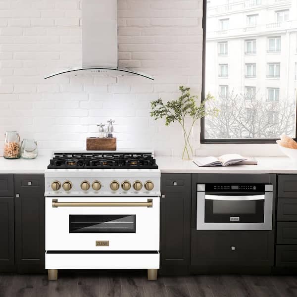 Autograph 36 in. Legacy Dual Fuel Range with 6 Burners and Electric Oven in Satin Steel with White and Bronze Accents