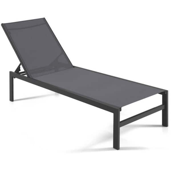 Metal Outdoor Chaise Lounge Chairs in Brown with 6-Position Adjustable
