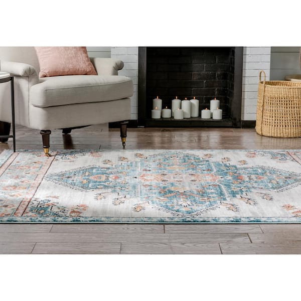 Indira Manor Blue Vintage Bohemian Medallion Oriental 5 ft. 3 in. x 7 ft. 3 in. Textured Area Rug