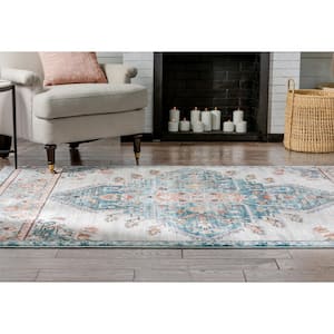 Indira Manor Blue Vintage Bohemian Medallion Oriental 7 ft. 10 in. x 9 ft. 10 in. Textured Area Rug
