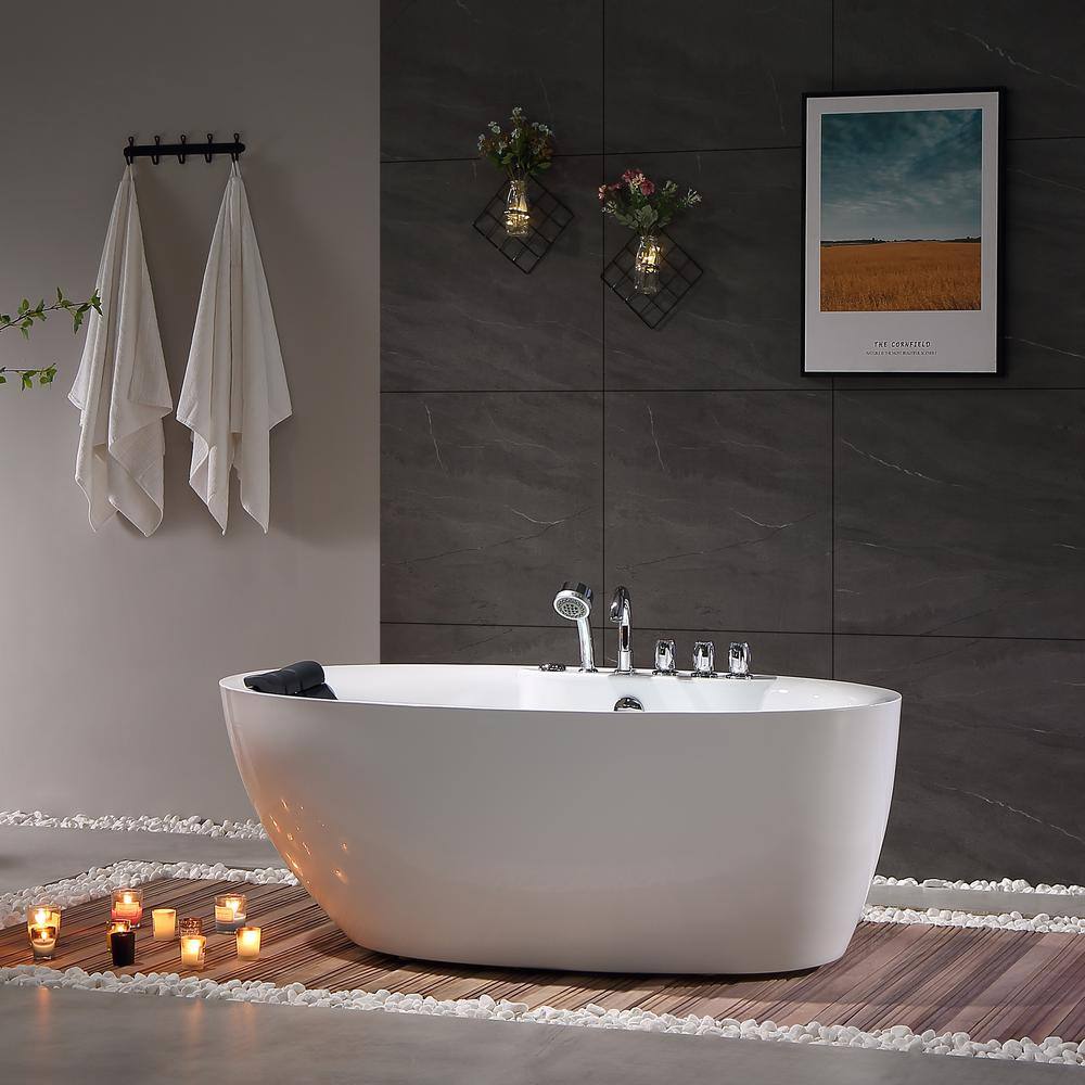 71'' White Acrylic Freestanding Whirlpool Bathtub with Faucet