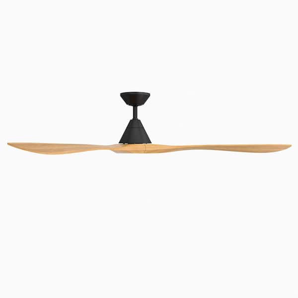 Carve 72 in. Smart Indoor/Outdoor Matte Black/Honey Oak Downrod Mount Standard Ceiling Fan with Remote