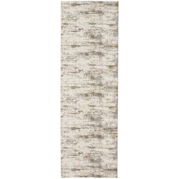 Weave & Wander Frida Ivory/Gray/Brown 3 ft. x 8 ft. Distressed Polyester Runner Rug