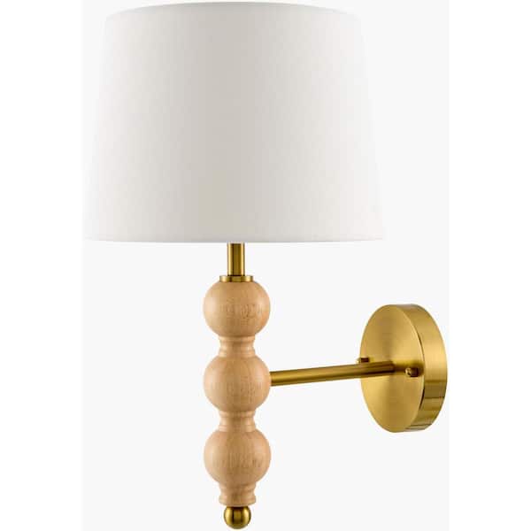 Galey Alix Wiluna 10 in. 1 Light Rubber Wood Hand Painted Wall Sconce with Beige Linen Shade