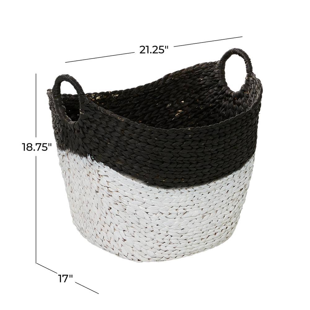 Round 21.5" Seagrass Storage Basket in Black and White