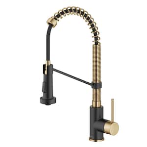 Bolden Single Handle Commercial Style 18-Inch Pull-Down Kitchen Faucet in Brushed Brass/Matte Black