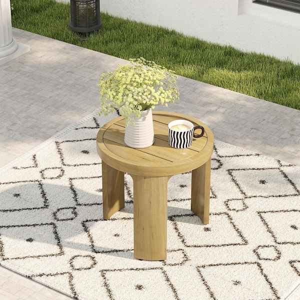 Overture 1-Piece Natural Wood Grain Aluminum Outdoor Round-Edge Side Table