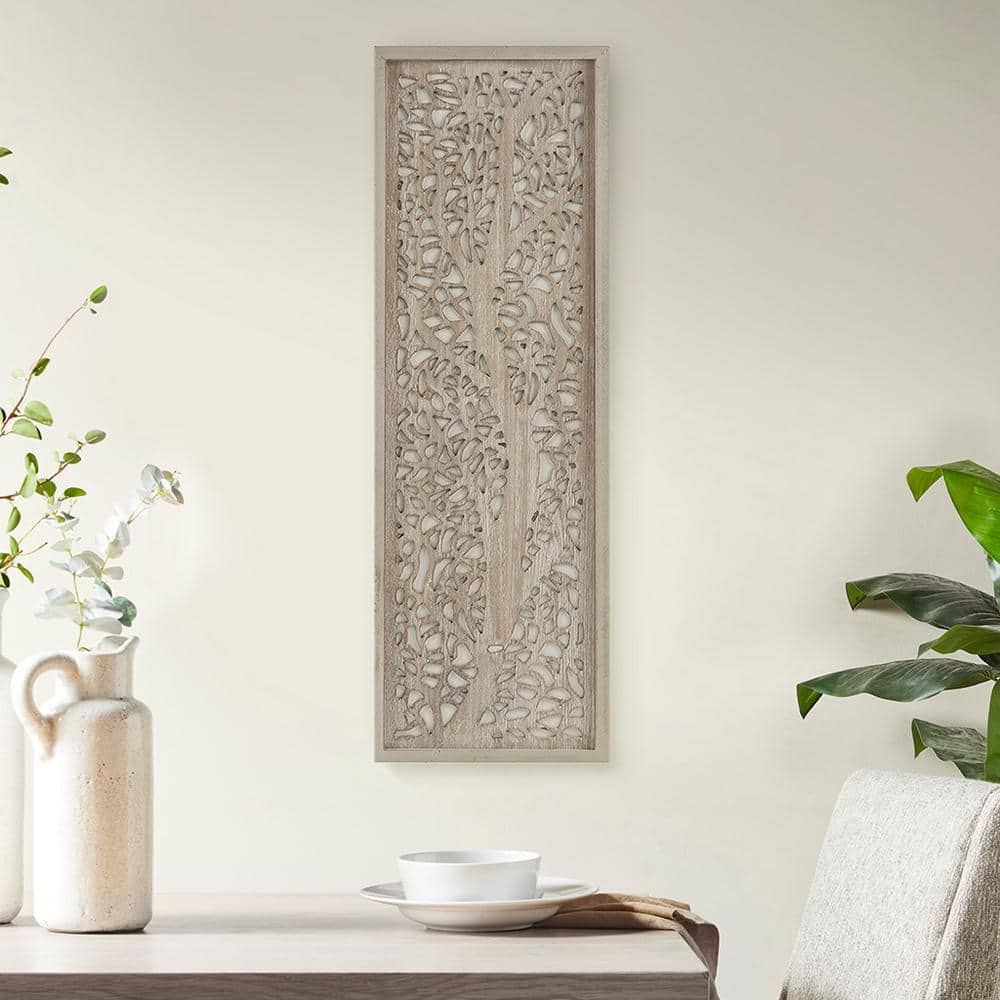 12 in. W x 36 in. H Natural Dimensional Laser Cut Tree Wooden Framed Panel 