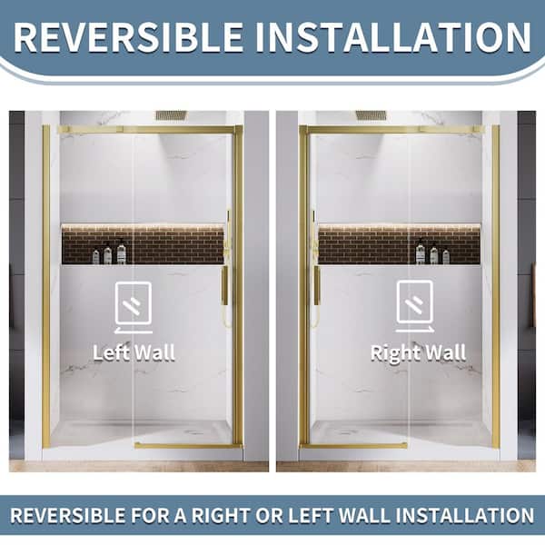 44 in. to 48 in. W x 74 in. H Single Sliding Semi-Frameless Shower Door in Brushed Gold with 5/16 in. Tempered Glass