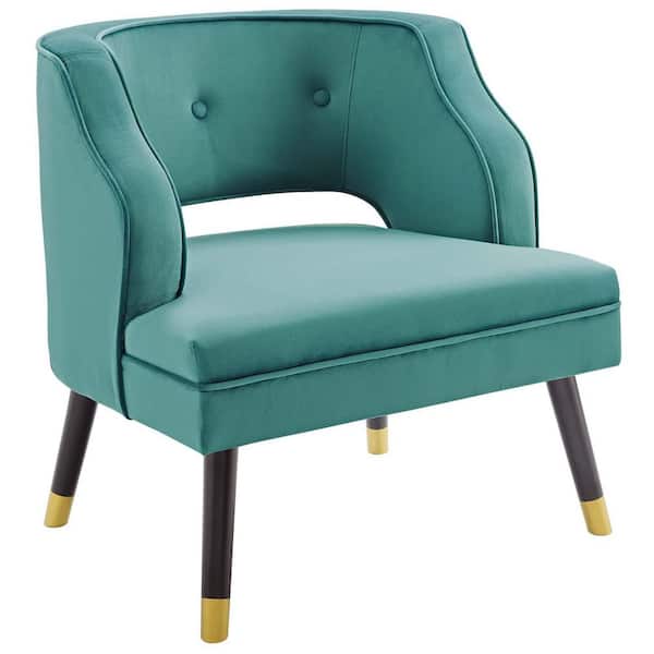 MODWAY Traipse Teal Button Tufted Open Back Performance Velvet Armchair