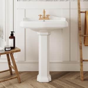 DeerValley Dynasty 26 3/4 in. Tall White Vitreous China Rectangular Pedestal Bathroom Sink With Overflow