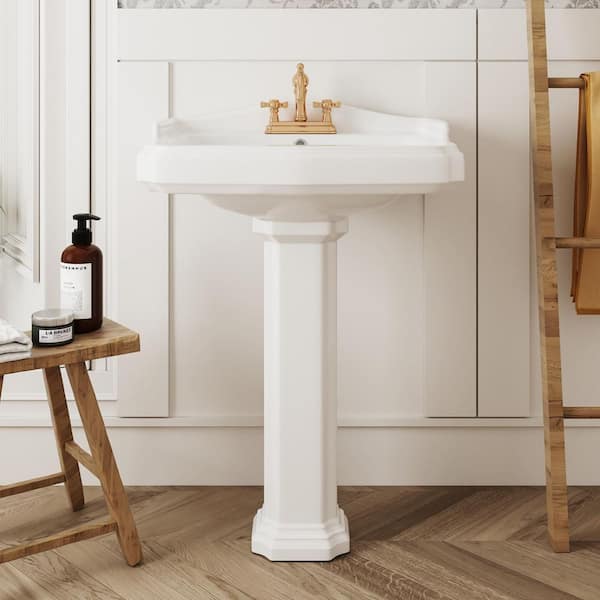 DEERVALLEY DeerValley Dynasty 26 3/4 in. Tall White Vitreous China Rectangular Pedestal Bathroom Sink With Overflow