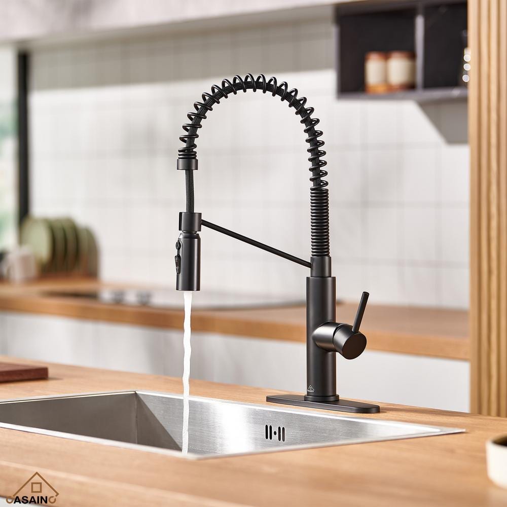 Matte Black Stainless Steel Pull Down Kitchen Faucet with Deck Plate