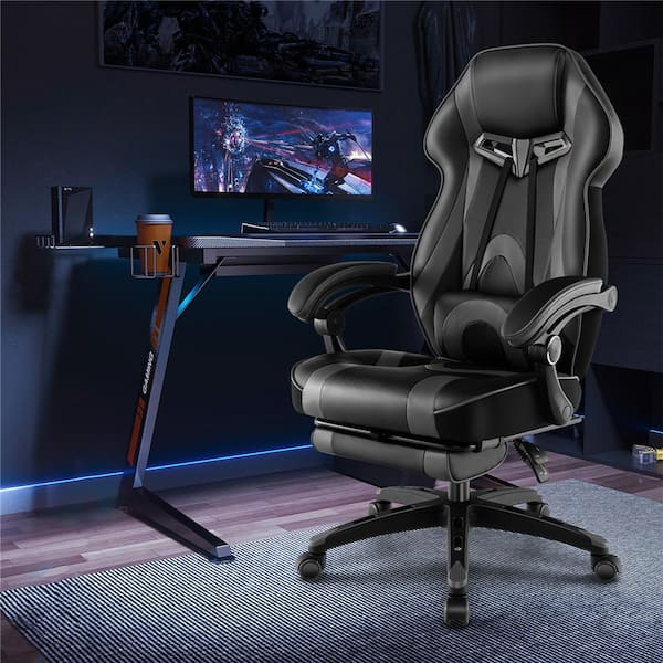 PU leather Adjustable Gaming Chair in Black and Grey with Arms
