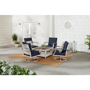 Marina Point 5-Piece White Steel Motion Outdoor Patio Conversation Seating Set with CushionGuard Midnight Cushions
