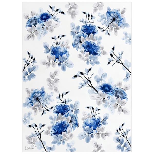 Empire Art Direct Blue Pointless 8 ft. x 10 ft. Friction Washable Flowers Art Area Rug