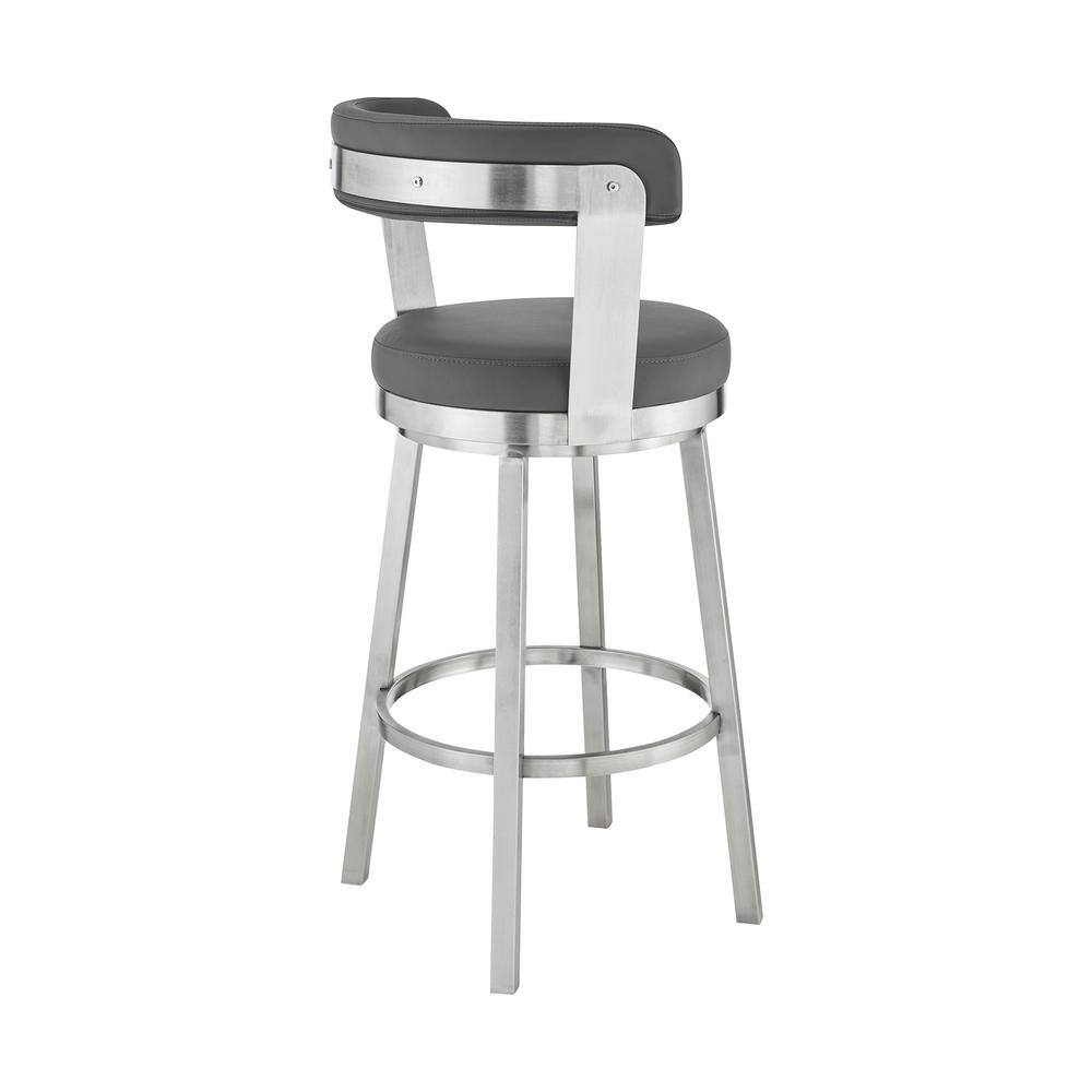Gray Faux Leather Swivel Counter Stool with Metal Frame