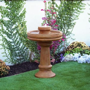 29 in. Tall Outdoor 2-Tier Traditional Birdbath Water Fountain with LED Lights