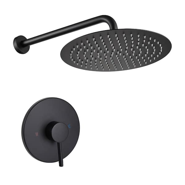 Satico Single-Handle 1-Spray Rain Wall Mounted Shower Faucet 1.5 GPM with Valve in. Black