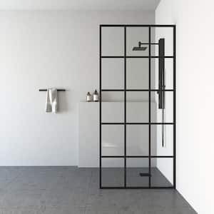 Mosaic 34 in. W x 74 in. H Framed Fixed Shower Screen Door in Matte Black with 3/8 in. (10mm) Clear Glass