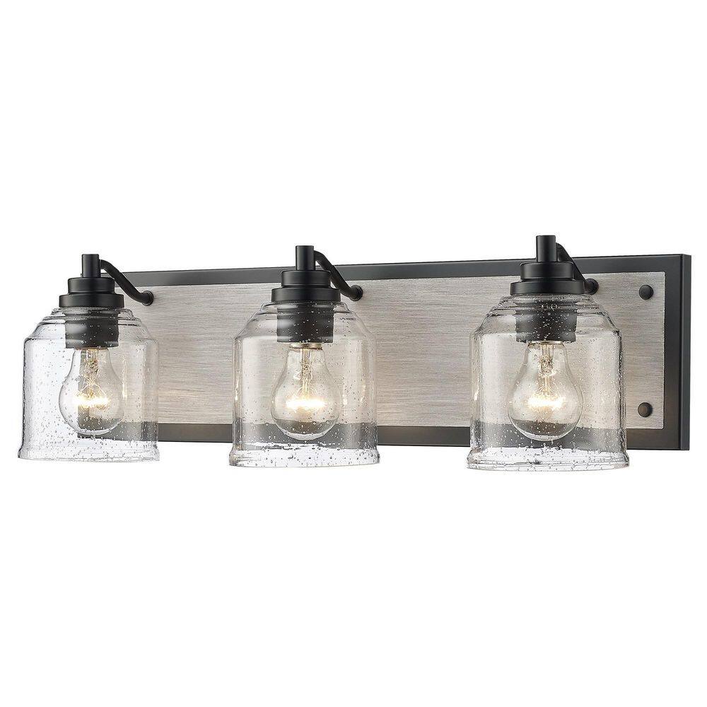 Farmhouse 23 in. 3-Light Black and Grey Wood Grain Wall Sconce Modern Bathroom Vanity Light with Seeded Glass Shade price history on PriceWatchPro